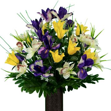 Flowers for cemeteries Flower Arrangement For Grave Site, How To Make Flower Arrangement For Grave, Fake Flower Arrangements For Graves, Mausoleum Crypt Flowers, Masculine Grave Flowers, Flowers For Cemetery, Grave Arrangements, Cemetery Arrangements, Cemetery Vases