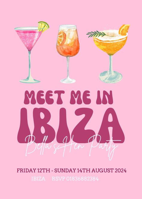 Our new Invitation & Itinerary pack has just arrived! The perfect girly colour combination to get you in the mood for your Hen Do! These Invitations are fully customisable, allowing you to edit any wording, text, colours and fonts suited to your special event! Etsy store to shop - papierbella Ibiza Invitation, Bachelorette Party Invitation, Bachelorette Party Invitations, 1st Birthday Invitations, Hen Do, Colour Combination, In The Mood, Digital Printables, Hen