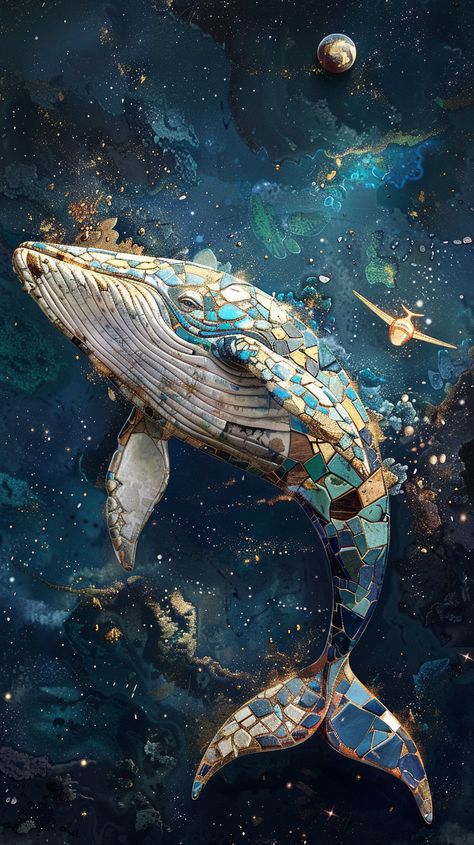 Whale Made of Broken China in Space Space Whale Aesthetic, Flying Whale Wallpaper, Jonas And The Whale, Whale Photography, Humpback Whale Art, Whale Mermaid, Space Backdrop, Conceptual Art Photography, Flying Whale