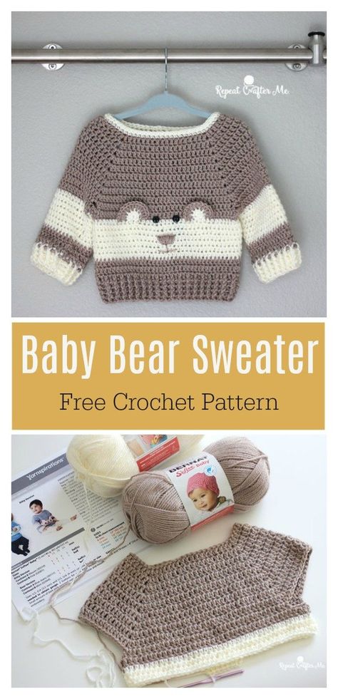 Crochet Sweater Baby, Crochet Baby Blanket Beginner, Crochet Baby Sweater Pattern, Crochet Sweater Free, Crochet Baby Sweaters, Baby Boy Sweater, Crochet Baby Sweater, Baby Sweater Patterns, Bear Sweater