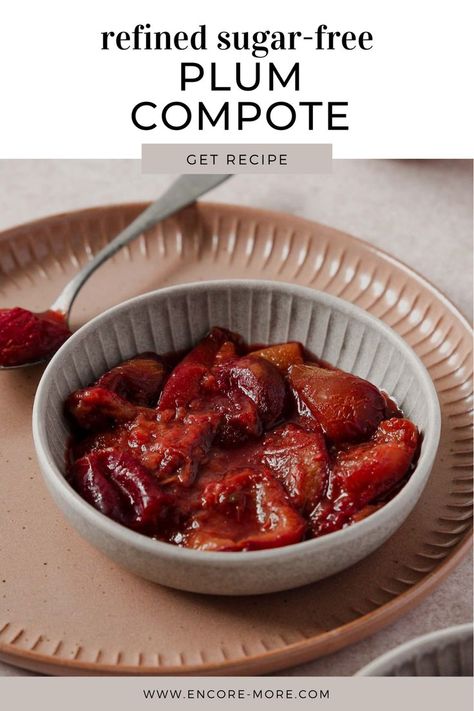 plum compote Plum Compote Healthy, Plum Compote, Czech Desserts, Plum Recipes, Chia Seed Pudding, Agave Syrup, Food Club, Side A, Refined Sugar Free