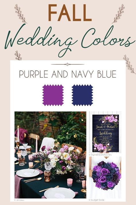 Purple And Navy Blue Wedding, Wedding Colors Palette, Wedding Colors For Fall, Plum Wedding Colors, Fall Wedding Colors Purple, Purple Black Wedding, Purple Fall Wedding, Blue Purple Wedding, Fall Purple