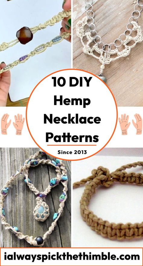 10 Hemp Necklace Patterns: Make Your Hemp Necklaces Hemp Projects Diy, Hemp Braid Patterns, Hemp Necklace Diy Pattern, Hemp Necklace Pattern, Hemp Jewelry Ideas, Easy Macrame Necklace Diy, Hemp Necklace Tutorial, Hemp Bracelet Patterns Instructions, Hemp Necklace With Pendant