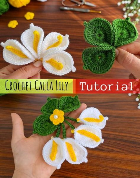 Crochet Calla Lily Start Crocheting, Crochet Rose Pattern, Calla Lily Flowers, How To Make Rose, Crochet Best, Crochet Flowers Easy, Crochet Flowers Free Pattern, Crochet World, Pretty Flower