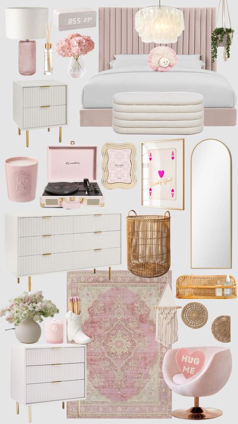 #room #roomdecor #roominspo Shared Room Inspiration, Room Inspo Aesthetic Coquette, Bedroom Ideas Not White Bedding, Room Ideas Aesthetic Light Pink, Clean Room Inspo Aesthetic, Gold Pink Bedroom Ideas, White Room Gold Accents, Room Ideas With Two Windows, New Room Inspiration