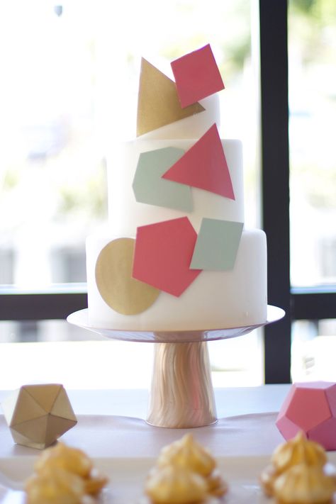 Geometric Cake using shapes cut from cardstock, backed with greaseproof paper and stuck on with icing. Geometric Heart Cake Pops, Cake Geometric, Geometric Cake Hearts, Geometric Cakes, Geo Crystal Cake, Geometric Cake Design, Insane Cakes, Sophia Cake, Christmas Cookies Packaging