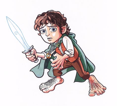 Bilbo Baggins Drawing, Hobbit Cartoon, The Hobbit Cartoon, Tolkien Elves, Frodo Baggins, Couple Sketch, Elijah Wood, Cartoon Sketches, Fellowship Of The Ring