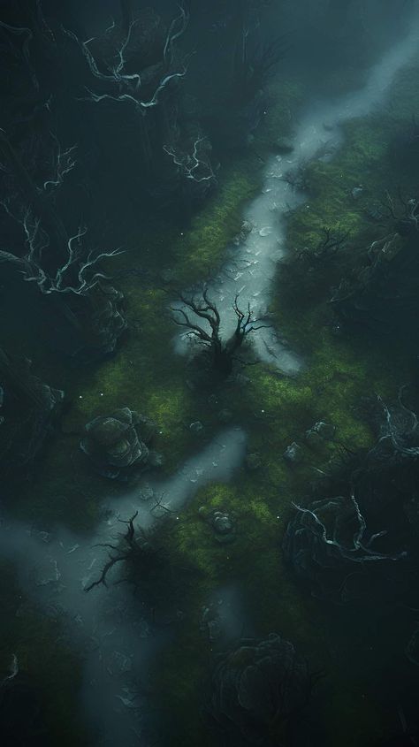 Dark Forest Battle Map Dnd, Curse Of Strahd Maps, Swamp Map Dnd, Dark Forest Battlemap, Forest Map Rpg, Swamp Battlemap, Forest Battle Map, Forest Battlemap, Haunted Woods