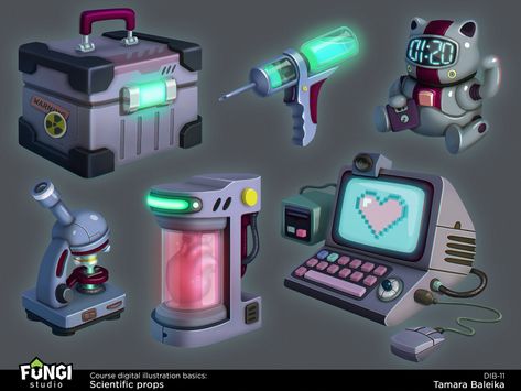 ArtStation - Scientific props Sci Fi Concept Art Props, Sci Fi Objects, Prop Design Concept Art, Cyberpunk Props, Scifi Props, Space Props, Basic Illustration, Graphic Design Mockup, Sci Fi Props