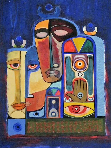 Faces Painting, Abstract Cubism, African Symbols, Egyptian Women, Abstract Face Art, Latin American Art, Illustration Abstract, African Pattern, Silk Painting