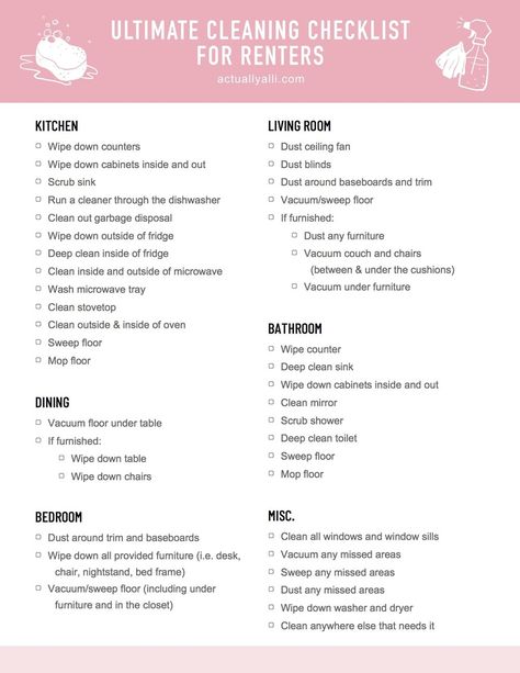 Cleaning Apartment Move In, Move In Tips Apartments, First Apartment Checklist Printable, Apartment Move In Cleaning Checklist, Moving Out Advice, Rental Move Out Cleaning Checklist, New Apartment Cleaning Checklist, Moving Out Cleaning Checklist, Apartment Move Out Cleaning Checklist