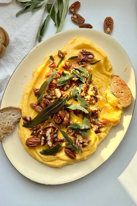 Oatmeal Blondies, Butternut Squash Appetizer, Thyme Carrots, Sweet And Spicy Pecans, Butternut Squash Feta, Squash Dip, Spicy Pecans, Ideas For Brunch, Fried Sage