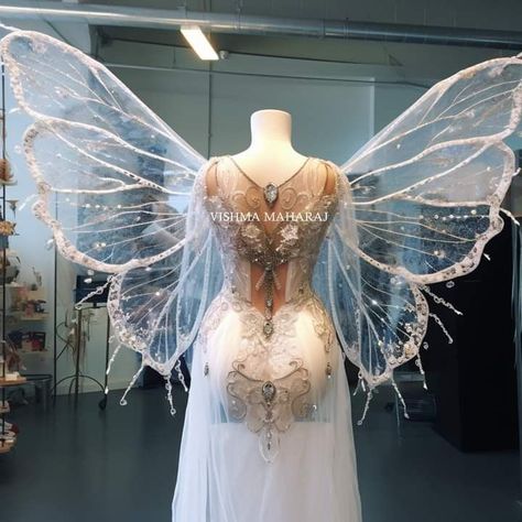 Fairy Wing Dress, Fairy Wing Wedding Dress, Fancy Fairy Wings, Fairy Wings Wedding Dress, Ren Faire Fairy Wings, Fairy Wing Art, Fairy Queen Outfit, Ice Fairy Wings, Unique Fairy Wings