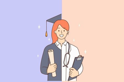 Success Illustration Art, University Student Illustration, University Illustration, Successful Doctor, Pp Cute, Graduation Illustration, Smiling Female, Student Picture, Work Balance