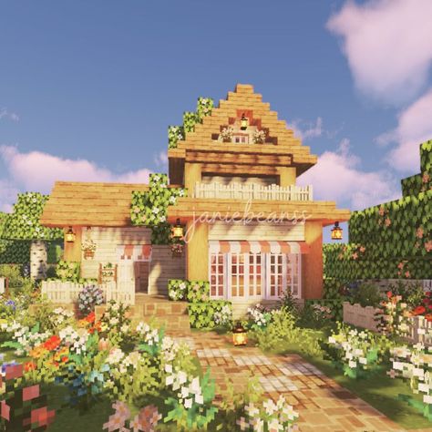 (@janiebeanss) | mizunos16 CIT, ghoulcraft, hananacraft Minecraft Houses Mizuno 16, Description Ideas, Minecraft Addons, Cottage Minecraft, Modern Minecraft Houses, Cottage Core Minecraft House, Cottage Core House, Minecraft Structures, Minecraft Cottage