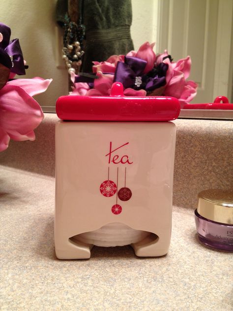 T stands for toner! Target put out this ceramic Tea bag dispenser some time ago and I discovered it at Goodwill. It now contains the big cotton pads I use with my toner. Tea Bag Storage, Color Me Mine, Tea Storage, Cotton Pads, Tea House, Tea Bag, Kitchen Gadgets, Clay Crafts, Gadgets