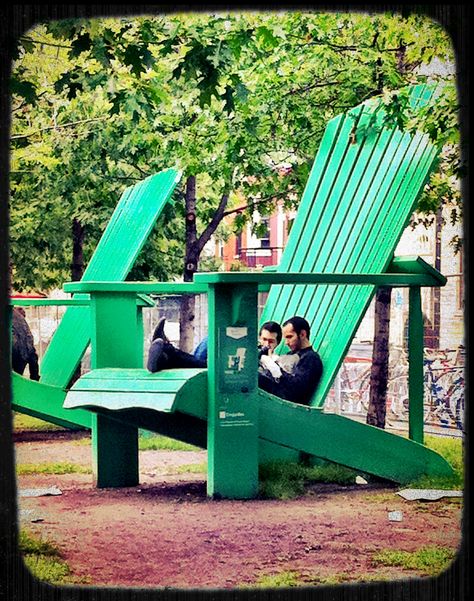 Giant Adirondack chairs beside Mont Royal metro Giant Adirondack Chair, Giant Chair, Disney Themed Rooms, Adirondack Chair Plans, Diy Hammock, Park Ideas, Themed Rooms, Big Chair, Deck Decorating Ideas