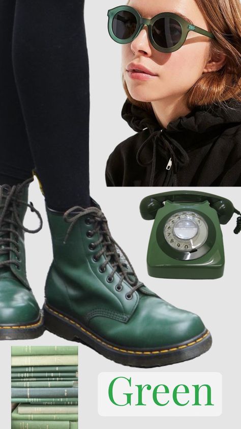 #greenasthetic #docmartens #green #rotaryphone #greenvibes Band Fashion, Wear Green, Green Outfit, Doc Martens, Dr. Martens Boots, Punk Fashion, Dr. Martens, Connect With People, Your Aesthetic