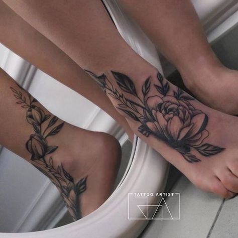 Tattoo uploaded by Joaantountattoos • “Blossoms where she steps” • 1046051 • Tattoodo Wrap Around Ankle Tattoos, Ankle Foot Tattoo, Tattoos To Cover Scars, Explore Tattoo, Spooky Tattoos, Leg Tattoos Women, Book Tattoo, Foot Tattoo, Face Tattoo