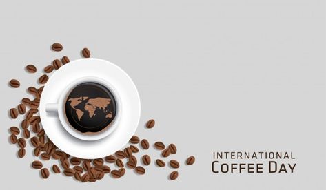 International coffee day vector illustra... | Premium Vector #Freepik #vector #background #poster #food #coffee International Coffee Day Poster, World Coffee Day, International Coffee Day, International Literacy Day, Poster Food, Literacy Day, World Map Design, International Coffee, Blue Map