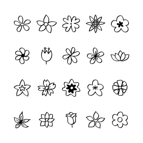 Free vector illustration set of flower i... | Free Vector #Freepik #freevector #flower-icon #rose-icon #botany #botanical-illustration Flower Icon Logo, Small Flower Drawings, Simple Floral Pattern, Cute Flower Drawing, Simple Flower Tattoo, Simple Flower Drawing, Easy Flower Drawings, Dibujo Simple, Doodle Art Flowers