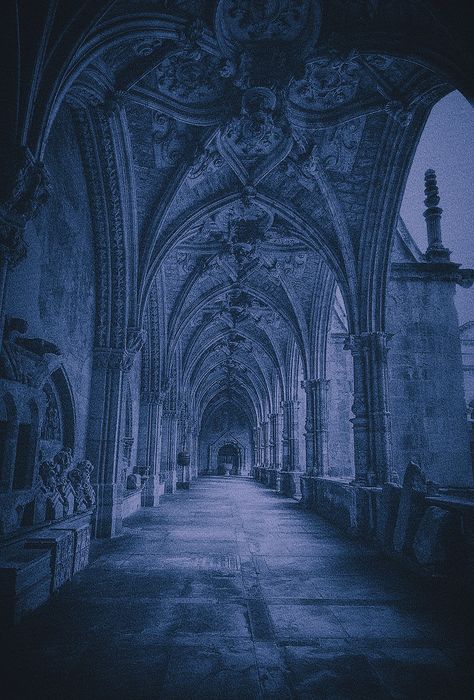 Dark Blue Architecture, Library Blue Aesthetic, Blue Architecture Aesthetic, Blue Castle Aesthetic, Blue Medieval Aesthetic, Gothic Castle Aesthetic, Blue Palace, Moon Castle, Indigo Eyes