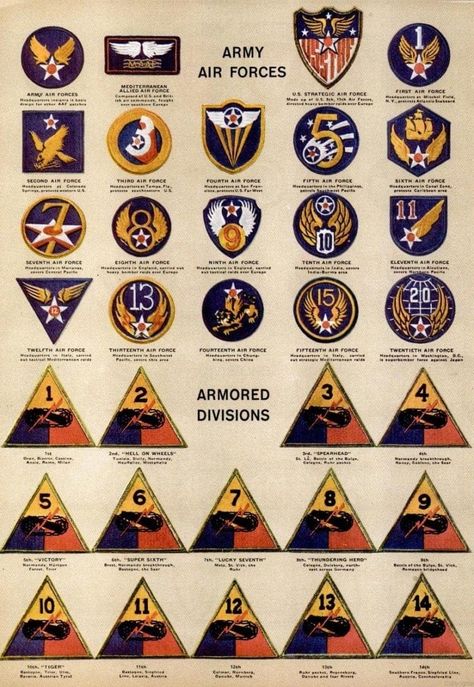 See dozens of vintage US Army & Navy shoulder insignia, plus WWII military medals & ribbons - Click Americana Us Military Medals, Us Army Patches, Military Decorations, Army Ranks, American Military History, Military Logo, Military Ranks, Military Pins, Army Patches