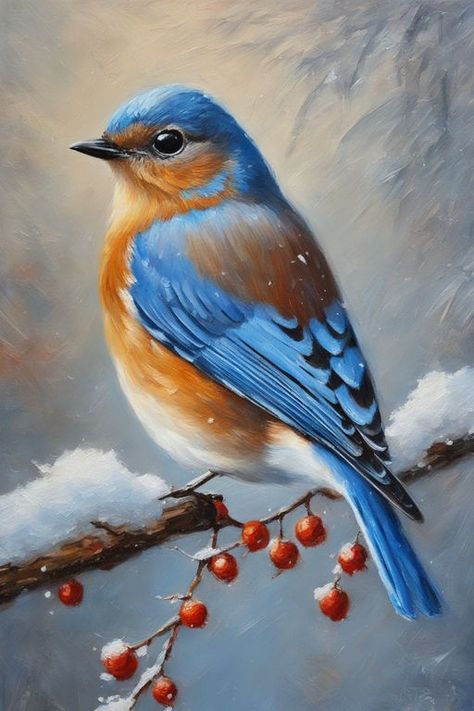 Blue Bird Watercolor Painting, Bluebird Painting Acrylic, Blue Birds Painting, Blue Bird Painting, Bird Sitting On A Branch, Bluebird Painting, Bird Painting Acrylic, Bird Paintings On Canvas, Blue Bird Art