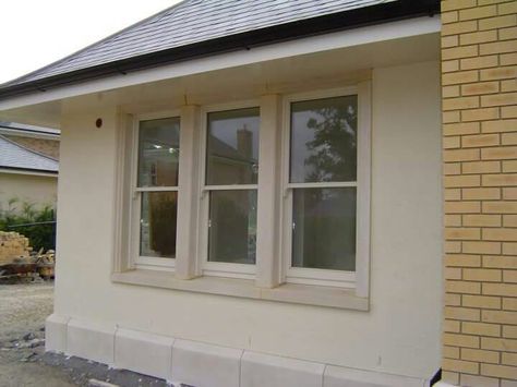 G Cream Window Frames, Cream Windows, Rendered Houses, Cottage Windows, Reference Board, Window Trim Exterior, Doors And Floors, Cottage Exterior, Rear Extension