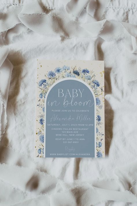 Baby in Bloom, Boy Baby in Bloom Baby Shower, Baby in Bloom Invitation, Baby Shower Invitation Template, Blue Floral Baby Shower Invitation - Etsy Baby Boy Spring Shower Ideas, Boy Baby Shower Ideas Spring, Spring Baby Boy Shower Ideas, Boy Baby In Bloom Shower Ideas, Blue Floral Baby Shower Ideas, Baby In Bloom Baby Shower Theme Boy, Baby Boy In Bloom Shower Ideas, Spring Baby Shower Themes For Boys, Light Blue Baby Shower Ideas