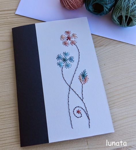 Paper Embroidery Tutorial, Diy Notebook Cover, Bookbinding Tutorial, Fabric Book Covers, Birthday Card Drawing, Embroidery Cards, Sewing Cards, Stitching Cards, Card Pattern