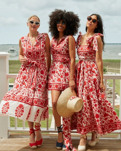 HERE COMES THE ☀️✨ Our new Summer Collection is inspired by the leisurely days spent in the sun, backyard celebrations with family and friends, and the charming beach towns that our minds drift off to throughout the year… Red & White Vintage Lily is in stock now in both our Sleeveless Mini Dress and Our Long Sleeveless Sue Sartor Flounce ™️ Styles. Tie Shoulder Sundress are live on the site and in store now! #suesartor #summer #sunshine #celebration #dresses #red #white #madewithlove ✨☀️... Recruitment Outfits, Blue Floral Print Dress, Red Summer Dresses, Sustainable Textiles, Daytime Dresses, Blue And White Dress, Flounced Dress, Fashion Industry, White Wedding Dresses