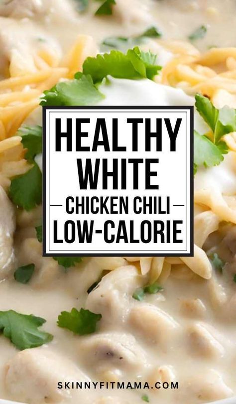 White Chili Healthy Crock Pot, White Chili Recipes Crockpot, Macro White Chicken Chili, White Chili Chicken Recipe Healthy, Low Calorie Chicken Chili Recipe, Mediterranean White Chicken Chili, Low Calorie White Chicken Chili Crockpot, Low Calorie High Protein Chili, Low Carb White Chicken Chili Crockpot