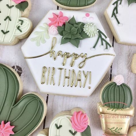 Succulent Cookies, Cactus Cookies, Plant Party, Fancy Cookies, Cookie Ideas, 13th Birthday, Cookie Art, Birthday Cookies, Decorated Cookies