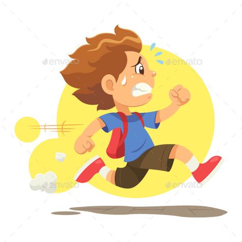 A boy running hurriedly because he late to go to school. Vector EPS10. Running Illustration, Running Cartoon, Business Symbols, Late For School, School Illustration, Latest Cartoons, Cartoon Man, Kids Running, Running Late