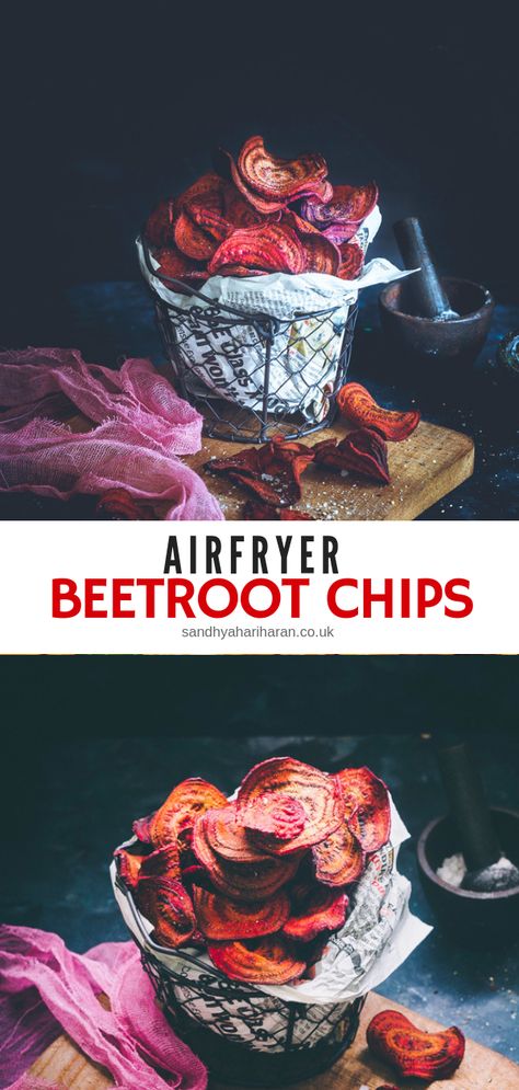 Even if you hate Beet, try it!! You will love Beet chips.  Just 4 Simple Ingredients !  #chips #beetroot #vegetablechips #airfryer Beetroot Chips, Chips Chips, Beet Chips, Beetroot Recipes, Healthy Chips, Vegetable Chips, Tasty Healthy, Vegetarian Recipes Easy, Healthy Vegetarian