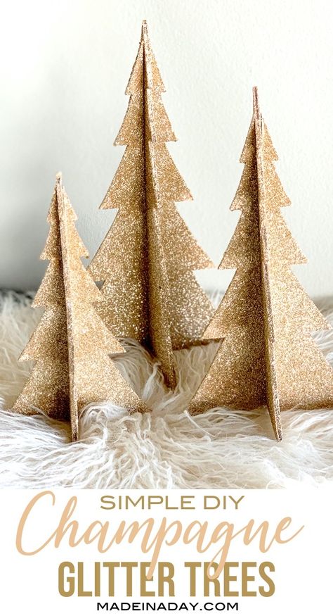 Diy Gold Christmas Tree, Silver And Gold Christmas Decor Diy, Champagne Gold Christmas Decor, Gold Cone Tree, Diy White And Gold Christmas Decor, Glitter Christmas Decor, Diy Gold Christmas Decorations, Rose Gold Christmas Decorations Diy, Gold Christmas Decorations Diy