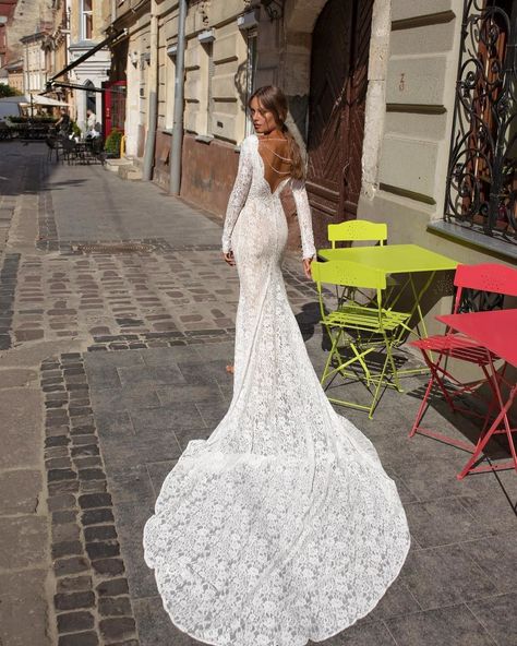 #dress #weddingdress #gown #eveninggown #trendy #weddingaccessories #couple #lovers #wedding #weddings #bridesmaids #gettingmarried #dreamdress #dreamwedding #bridalshower #destinationwedding #weddingvenue #weddingstyle #beautifulbride #couture #weddingvibes #weddingphoto #weddinginspo #truelove #xoxo #relationshipgoals #fashiondress #longdress #bridesbytali Lace Wedding Dress With Long Train, Wedding Gown Long Sleeve Lace, Backless Lace Long Sleeve Wedding Dress, Fitted Lace Wedding Dress Long Train, Long Sleeve Lace Wedding Dress With Train, Wedding Gowns Lace Sleeves, Tight Fitting Wedding Dresses Long Sleeve, Long Train Lace Wedding Dress, Boho Fitted Wedding Dress Long Sleeve