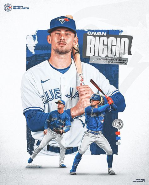 Adam Spizzirri | 18’s Instagram photo: “134 / Really enjoying the MLB design recently so here’s a Cavan Biggio design! @cb_2_3 @bluejays  • • • #smsports #graphicdesign…” Mlb Poster Design, Baseball Sports Graphics, Baseball Social Media Design, Sports Graphics Design, Baseball Poster Ideas, Mlb Graphics, Baseball Graphic Design, Cavan Biggio, Baseball Poster Design