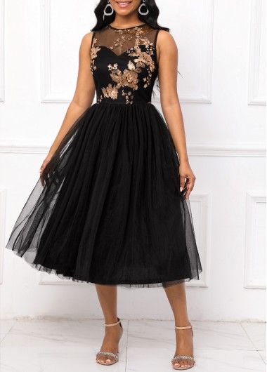 Sequin Round Neck Sleeveless Black Dress Midi Prom Dress, Queen Outfits, Sleeveless Black Dress, Latest Dress For Women, Flowy Design, Fashion Dresses Online, Round Neck Dresses, Black Sleeveless Dress, Plus Size Maxi Dresses