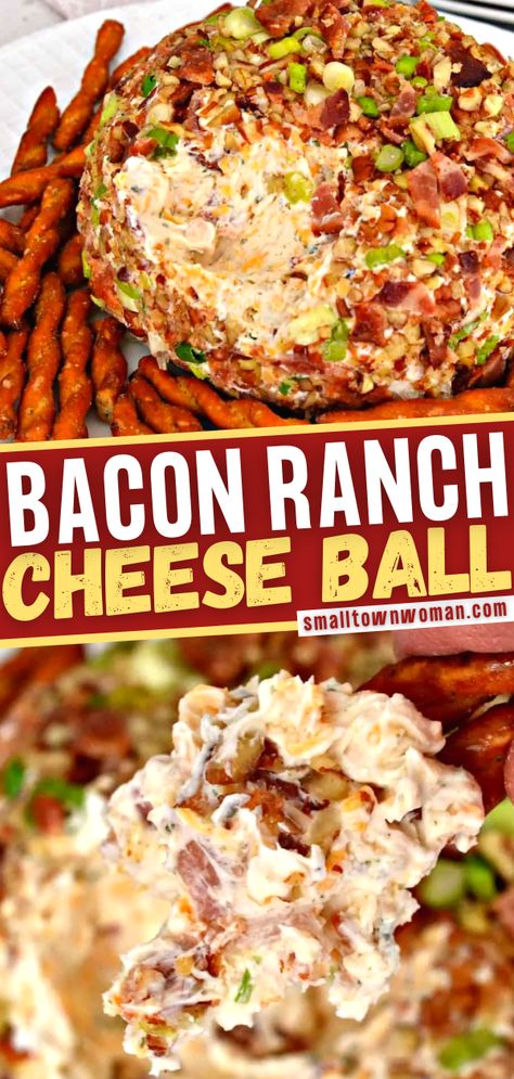 Bacon Ranch Cheese Ball Recipe, Bacon Ranch Cheese Ball, Ranch Cheese Ball, Creamy Ranch, Easy Bacon, Cheese Ball Recipes, Cheese Balls, Bacon Ranch, Bacon Bits