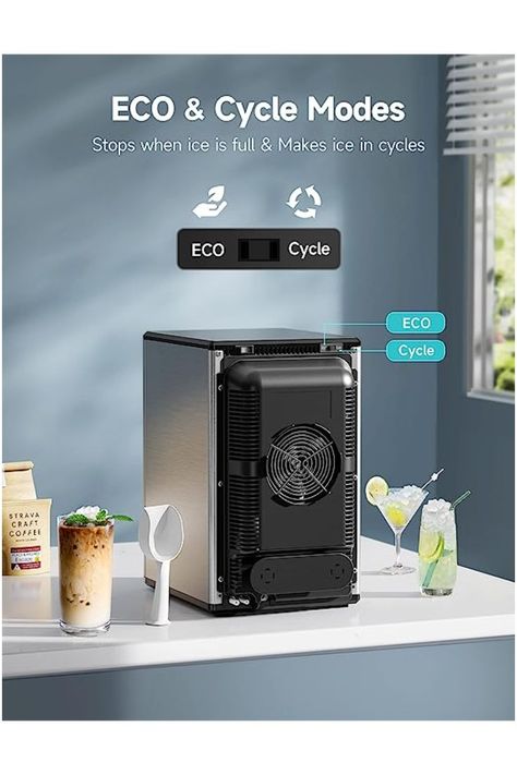 HiCOZY Dual-Mode Nugget Ice Maker Countertop, Compact Crushed Ice Maker, Produce Ice in 5 Mins, 55LB Per Day, Self-Cleaning and Automatic Water Refill (MBBS2/Black) At Home Iced Coffee, Home Iced Coffee, Coffee Bar Essentials, Crushed Ice Maker, Nugget Ice, Nugget Ice Maker, Home Coffee Bar, Bar Essentials, Ice Machine