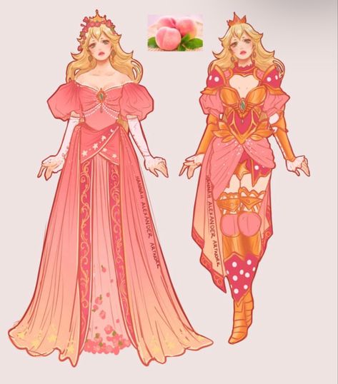 Princess Peach Aesthetic Outfit, Princess Peach Inspired Outfit, Princess Peach Outfits, Princess Peach Outfit, Princess Peach Aesthetic, Princess Peach Art, Prince Peach, Princess Dress Design, Princess Character Design