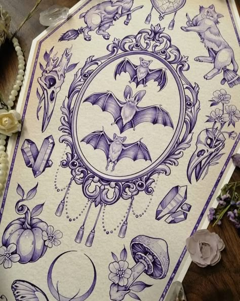 Wicca Tattoo, Coffin Tattoo, Autumn Tattoo, Tattoo Apprenticeship, Witch Tattoo, Creepy Tattoos, Spooky Tattoos, Gothic Tattoo, Tattoo Portfolio