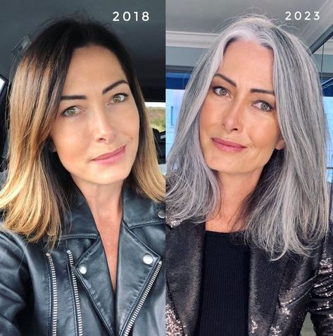 Dyed Grey Hair Silver, Luisa Dunn Hair, Luisa Dunn Grey Hair, Grey Hair Model, Luisa Dunn, Grey Hair Journey, Grey Hair Don't Care, Grey Hair Transformation, Going Grey