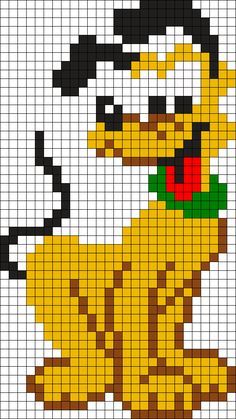 Pluto Perler Bead Pattern / Bead Sprite Disney Cross Stitch Patterns, Pony Bead Patterns, Pixel Crochet, Kandi Patterns, 카드 디자인, Disney Cross Stitch, Pola Kristik, C2c Crochet, Pixel Pattern