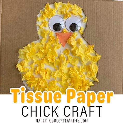 Adorable Tissue Paper Chick Craft - HAPPY TODDLER PLAYTIME Bunny Rabbit Crafts, Chick Craft, Easter Chick Craft, Easter Craft Activities, Diy – Velikonoce, Duck Crafts, Easter Crafts Preschool, Paper Bunny, Easter Crafts For Toddlers