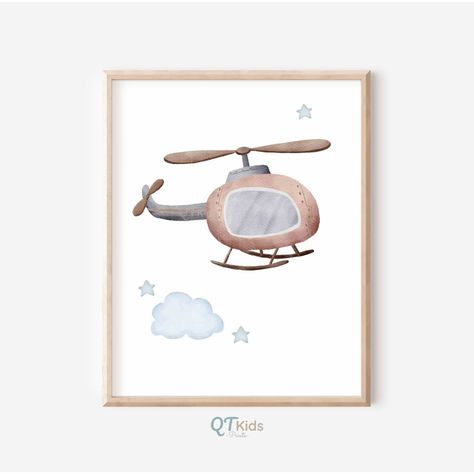 Helicopter Nursery, Boy Room Wall Art, Nursery Decor Blue, Airplane Nursery, Boy Nursery Decor, Air Transport, Boys Room Wall Art, Blue Watercolor, Print Store