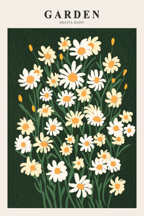 Daisy Printable, Vintage Floral Wall Art, Shasta Daisy, Printable Wall Collage, Soya Mumu, Botanical Wall Decor, White Wall Decor, Flower Printable, Vintage Poster Art