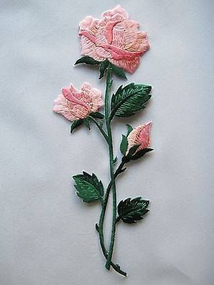 Leaves Embroidery, Jean Jacket Patches, Cute Patches, Pink Rose Flower, Silk Ribbon Embroidery, Iron On Applique, Sticker Patches, Appliqué Patch, Embroidery Patches